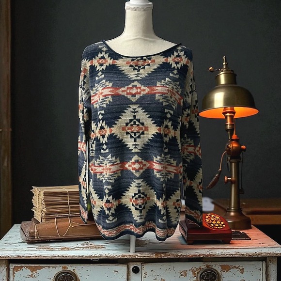 Ralph Lauren Denim & Supply Southwestern Aztec Cotton Pullover Casual  Sweater M - Picture 1 of 10